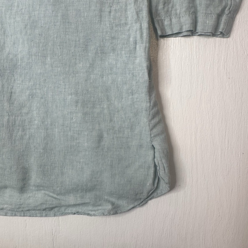 Flax Tunic Dress Small Green Linen Button Front Long Sleeve Lagenlook Top Womens - Picture 5 of 8